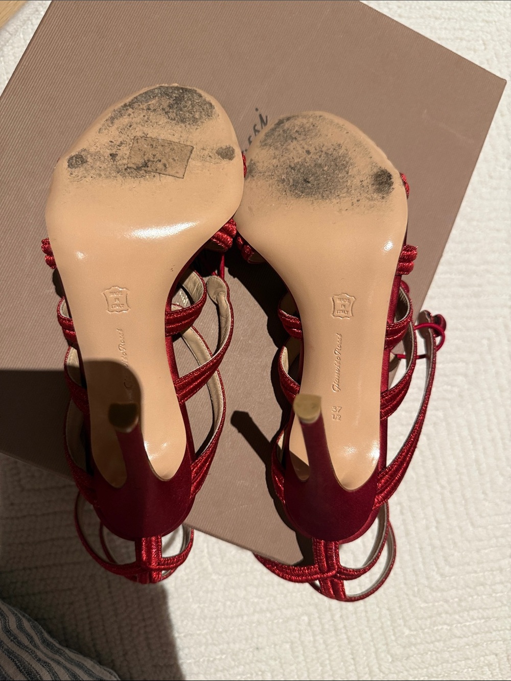 Gianvito Rossi Red Knotted Strappy Satin Heels - Picture 3 of 6
